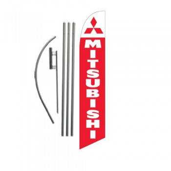 Mitsubishi Auto Dealership Advertising Feather Banner Swooper Flag Sign with Flag Pole Kit and Ground Stake