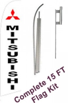 "Mitsubishi" Complete Flag Kit - Includes 12' Swooper Feather Business Flag With 15-foot Anodized Aluminum Flagpole AND Ground Spike
